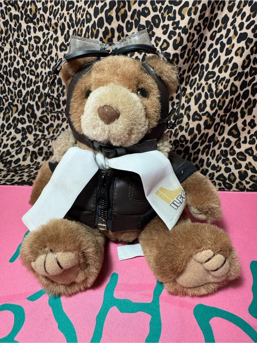 Artistic Toy Vintage Aviator Pilot Teddy Bear Brown Plush ILFC Bomber Jacket